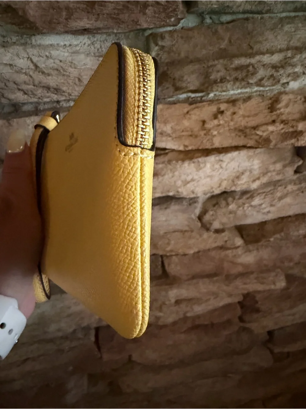 Coach Yellow Leather Zip Wristlet Clutch Wallet with Detachable Strap